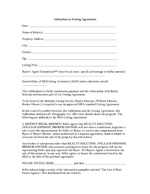 Addendum to Listing Agreement