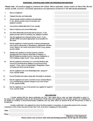 Indian Renunciation Services Application Form