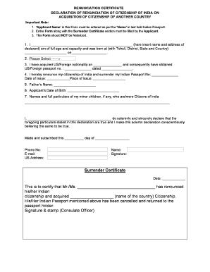 Renunciation Certificate for Indian Citizenship