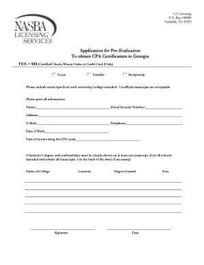 Georgia CPA Pre-Evaluation Application