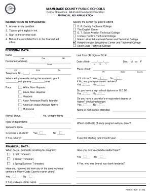 Miami-Dade County Financial Aid Application