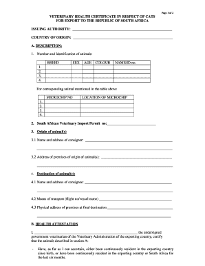 Veterinary Health Certificate for Cats