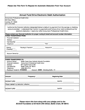 Annual Fund Drive Electronic Debit Authorization