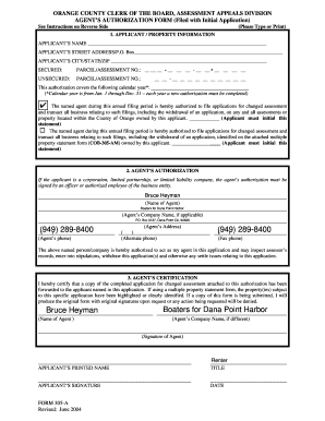 Orange County Assessment Appeal Agent Authorization Form