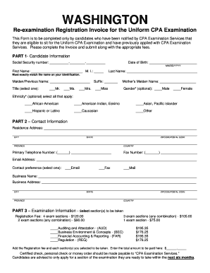 Washington CPA Re-examination Registration Invoice