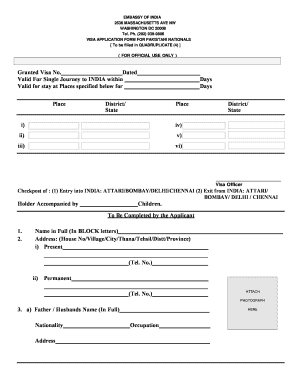 Visa Application Form for Pakistani Nationals