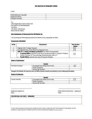OCI Match Up Request Form