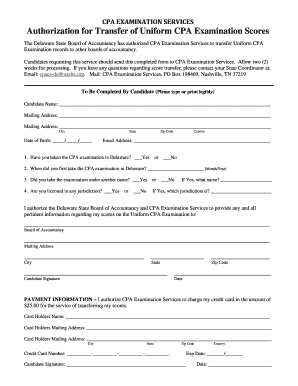 Authorization for Transfer of Uniform CPA Examination Scores
