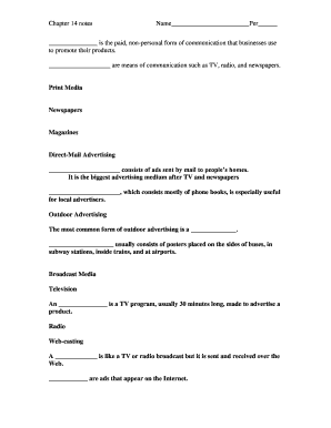 Advertising Media Notes Form