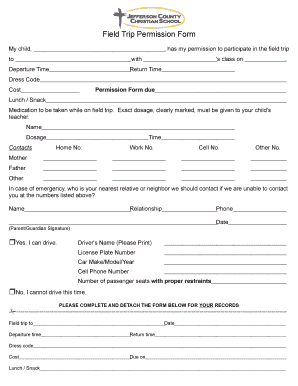 Field Trip Permission Form