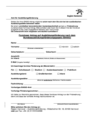 Formloser Antrag auf Ausbildungsförderung