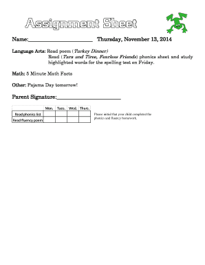 Homework Assignment Form