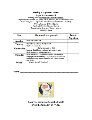Weekly Assignment Sheet