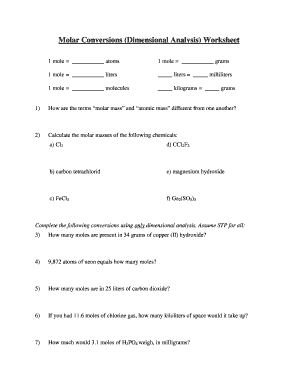 Molar Conversions Worksheet