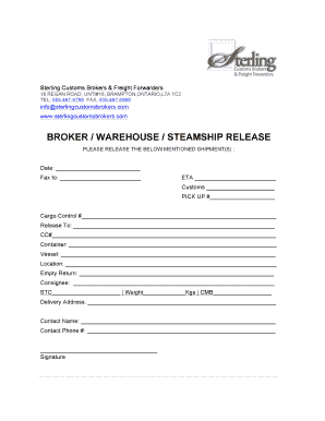 Broker Warehouse Steamship Release Form