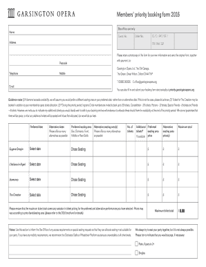 Garsington Opera Members Priority Booking Form 2016
