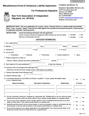 Errors & Omissions Liability Application