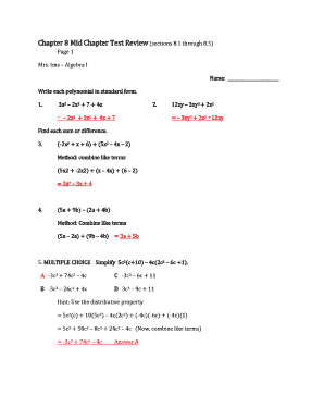 Algebra I Mid Chapter Test Review