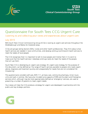 South Tees CCG Urgent Care Questionnaire