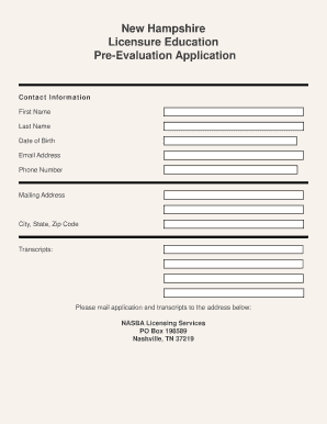 New Hampshire Pre-Evaluation Application