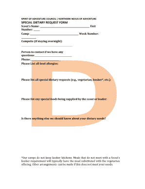 Special Dietary Request Form