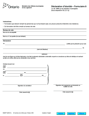 Déclaration d'identité – Formulaire 9