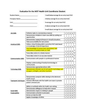 Health Unit Coordinator Student Evaluation Form