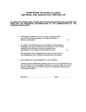 University of London Student Declaration Form