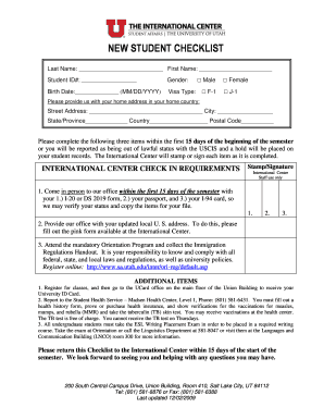 New Student Checklist for International Students