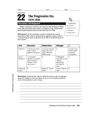 Progressive Era Vocabulary Worksheet