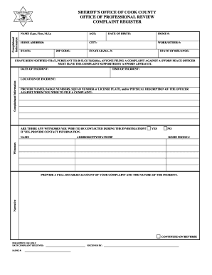 Cook County Sheriff's Office Complaint Form
