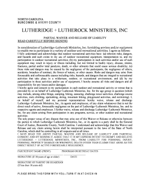 North Carolina Partial Waiver and Release of Liability