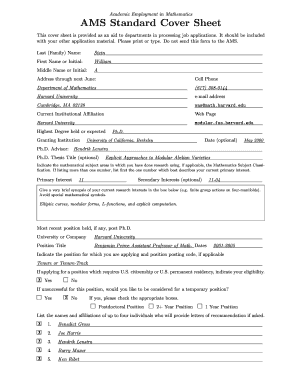 AMS Standard Cover Sheet for Academic Employment