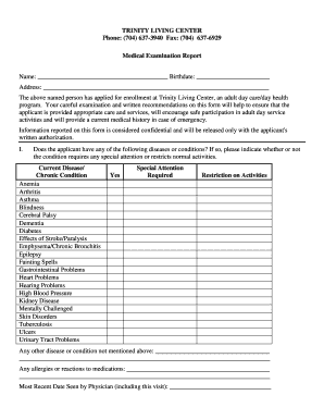 Medical Examination Report for Adult Day Care