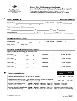 Group Term Life Insurance Application