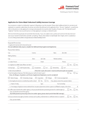 Claims-Made Professional Liability Insurance Application