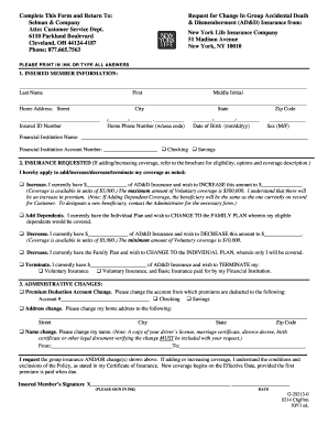 Request for Change in Group AD&D Insurance