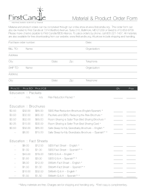 Material & Product Order Form