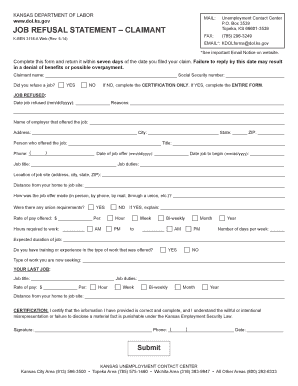 Kansas Job Refusal Statement