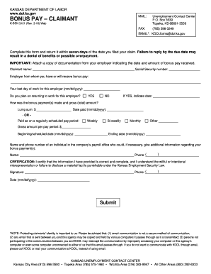 Kansas Bonus Pay Claimant Form