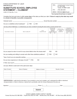 Kansas Substitute School Employee Unemployment Claim Form