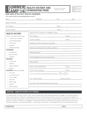Minor Health History Form