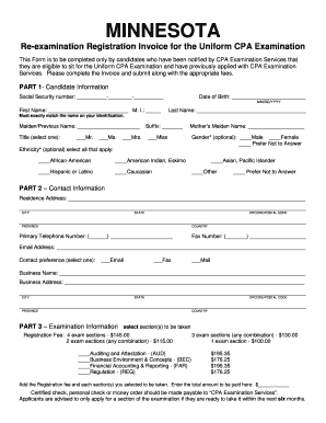 Minnesota CPA Re-examination Registration Invoice