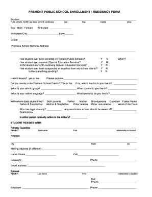 Fremont Public School Enrollment Form