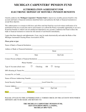 Michigan Carpenters Pension Fund Authorization Agreement