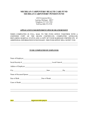 Michigan Carpenters' Spouse Death Benefit Application