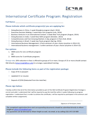 Fillable Online International Certificate Program Registration Fax ...