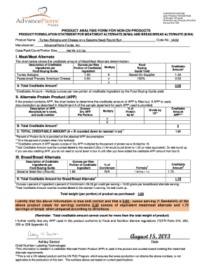 Product Analysis Form for Non-CN Products