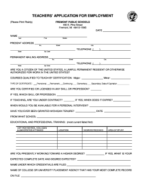 Teachers' Application for Employment