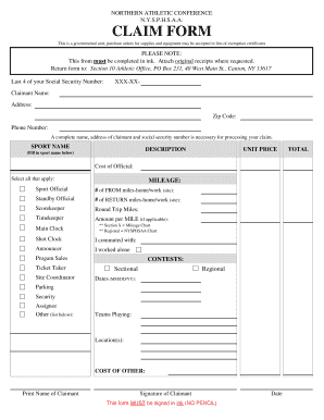NYS Athletic Claim Form